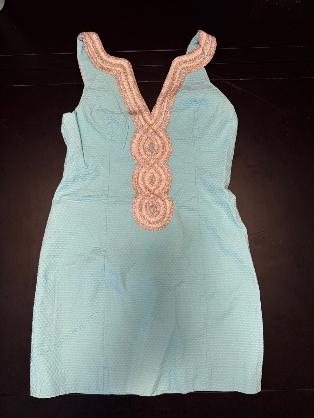 Lilly Pulitzer Aqua Sleeveless Dress with Gold Embellished V-Neck